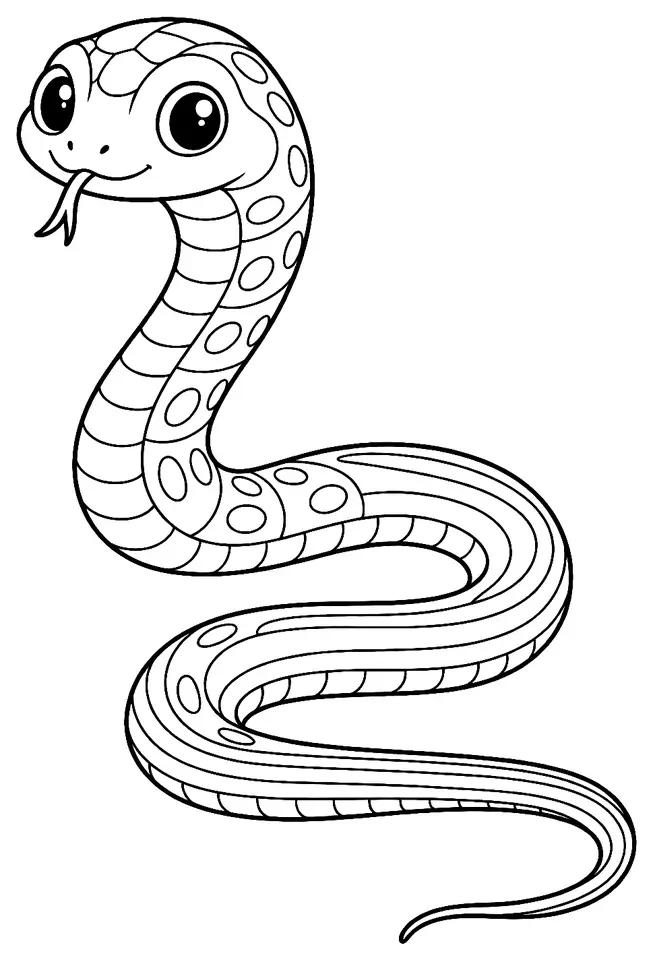 Coloriage de Couleuvre verte et jaune : dessin au trait noir à colorier