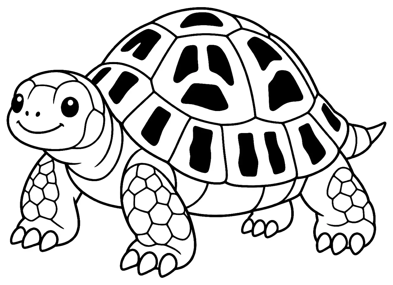 Coloriage de Tortue d’Hermann : dessin au trait noir à colorier