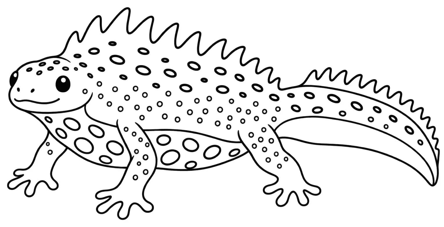 Coloriage de Triton crêté : dessin au trait noir à colorier