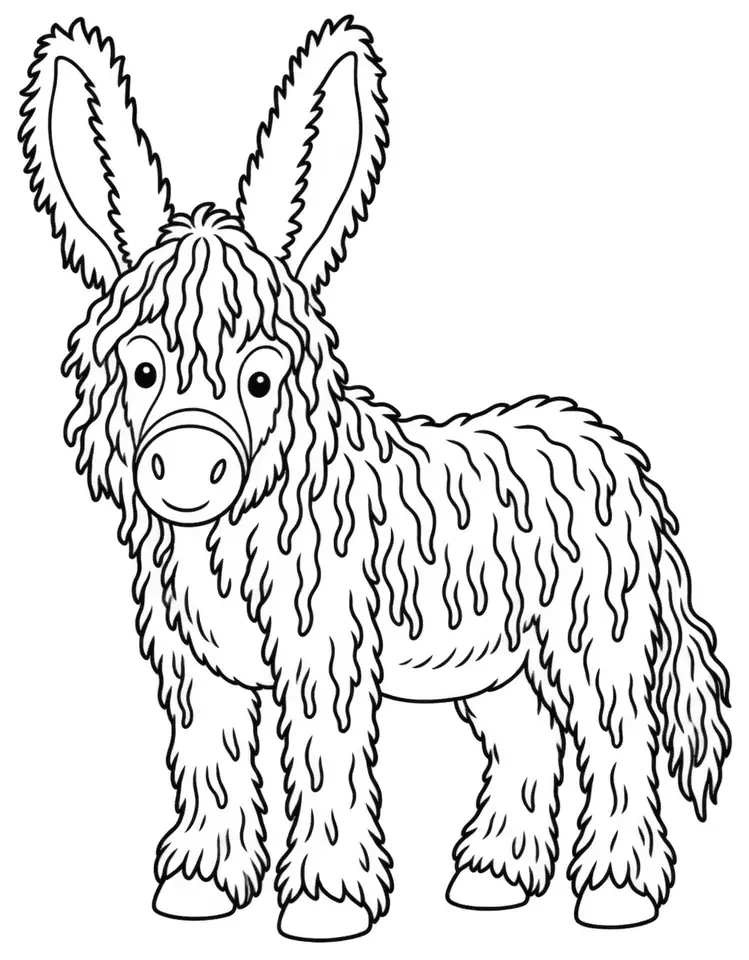 Coloriage de Âne du Poitou : dessin au trait noir à colorier