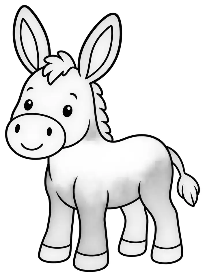 Coloriage de Âne : dessin au trait noir à colorier