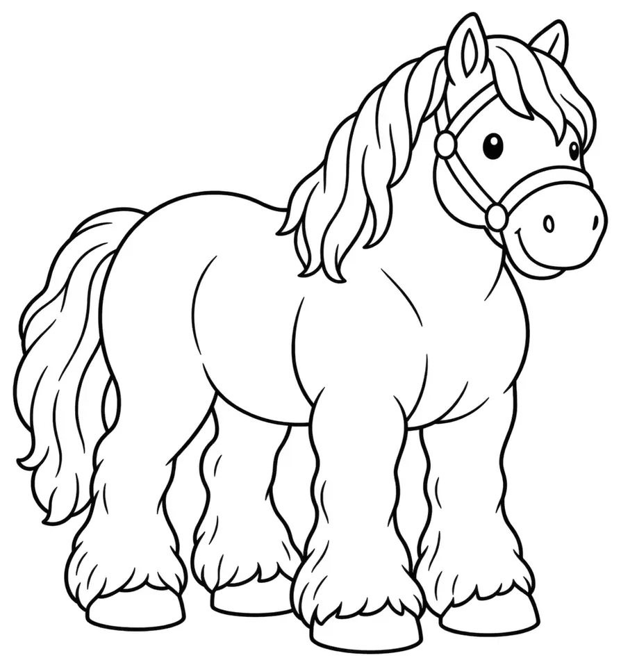 Coloriage de Cheval de trait : dessin au trait noir à colorier