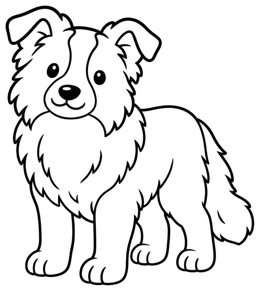 Coloriage de Chien de berger : dessin au trait noir à colorier