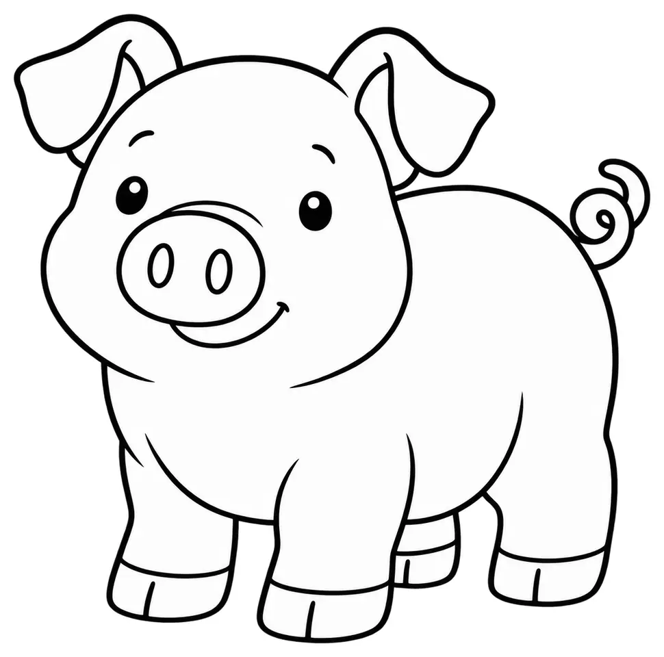 Coloriage de Cochon : dessin au trait noir à colorier
