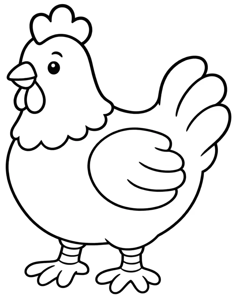 Coloriage de Poule : dessin au trait noir à colorier