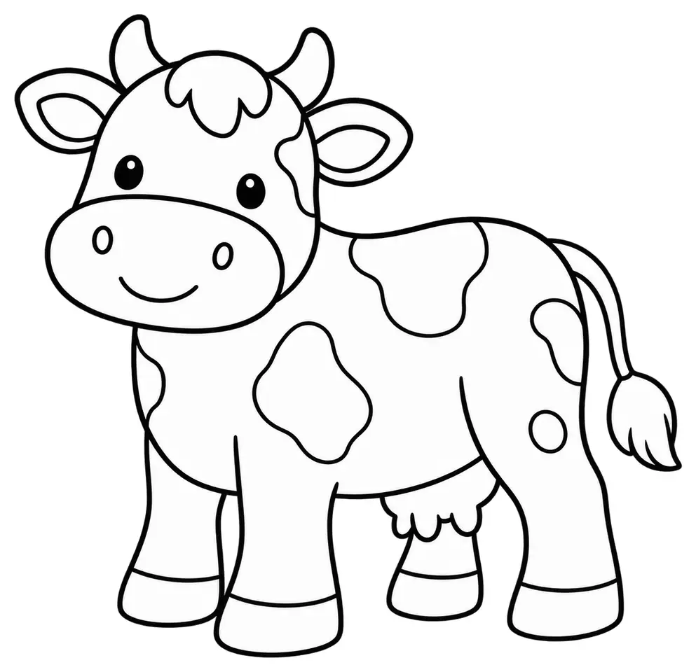 Coloriage de Vache : dessin au trait noir à colorier