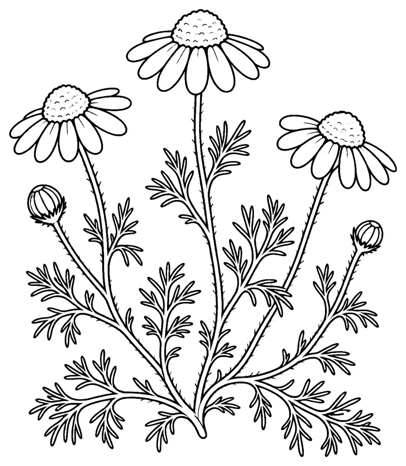 Coloriage de Camomille romaine : dessin au trait noir à colorier
