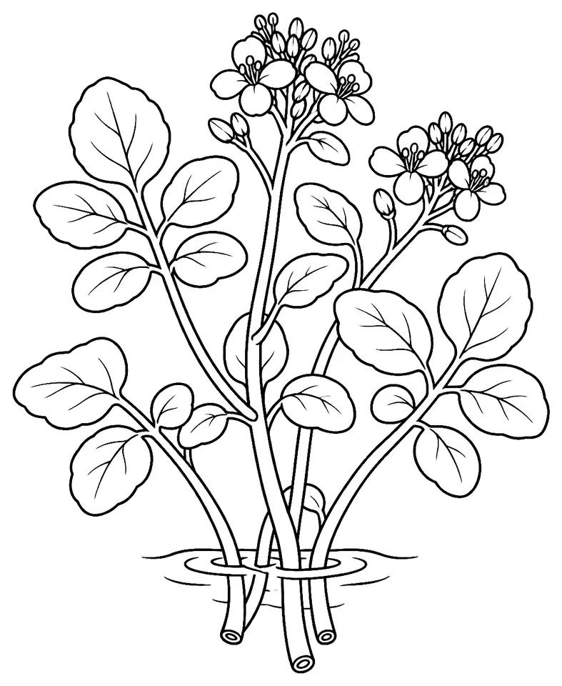 Coloriage de Cresson de fontaine : dessin au trait noir à colorier