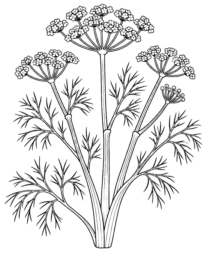 Coloriage de Fenouil commun : dessin au trait noir à colorier