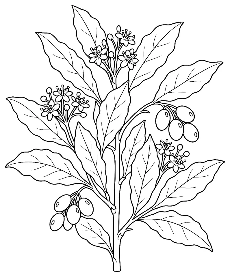 Coloriage de Laurier-sauce : dessin au trait noir à colorier