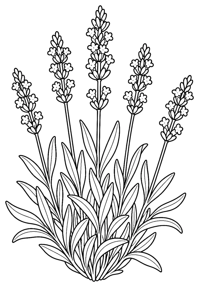 Coloriage de Lavande vraie : dessin au trait noir à colorier