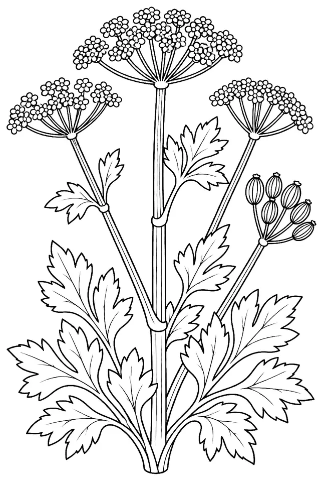 Coloriage de Livèche : dessin au trait noir à colorier