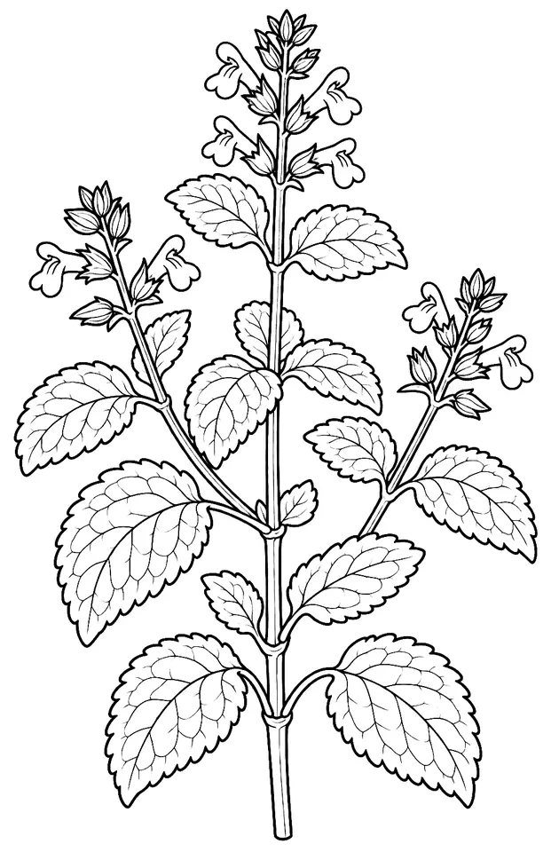 Coloriage de Mélisse officinale : dessin au trait noir à colorier