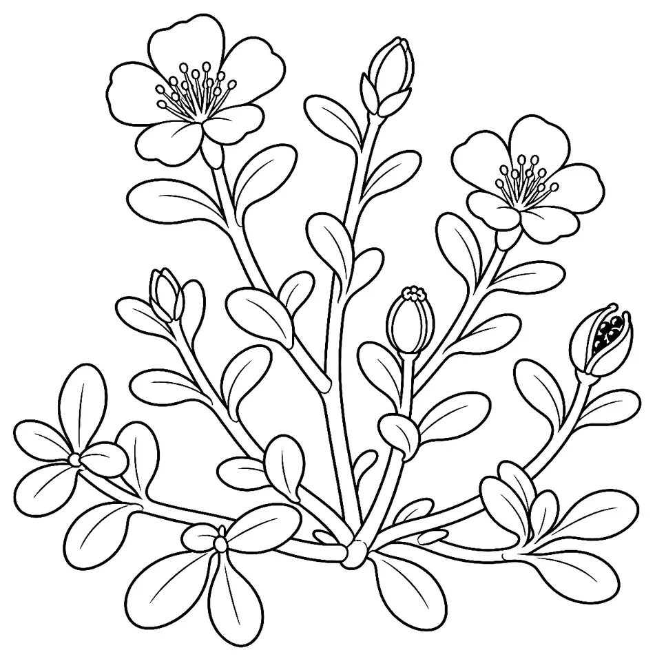 Coloriage de Pourpier potager : dessin au trait noir à colorier