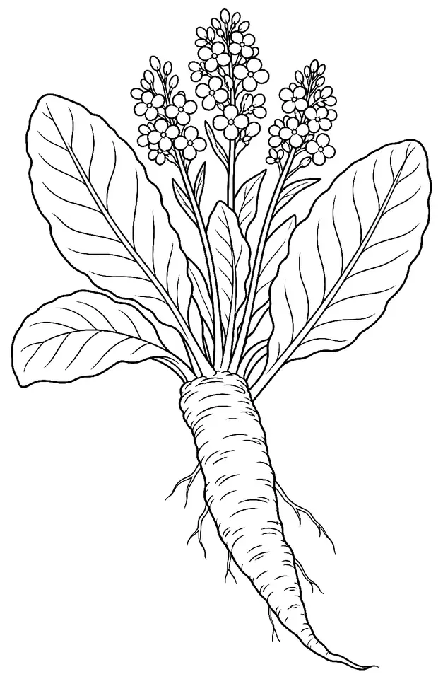Coloriage de Raifort : dessin au trait noir à colorier