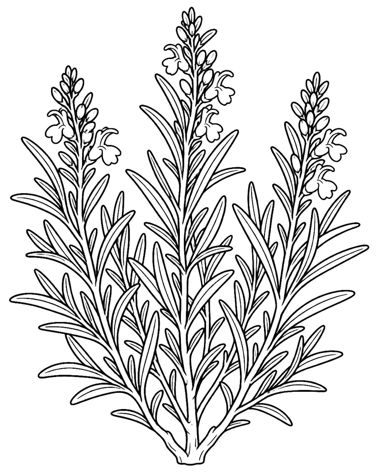 Coloriage de Romarin : dessin au trait noir à colorier