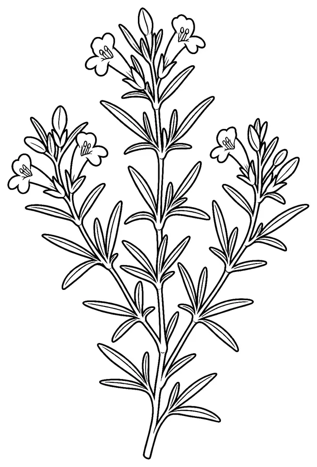 Coloriage de Sarriette des jardins : dessin au trait noir à colorier