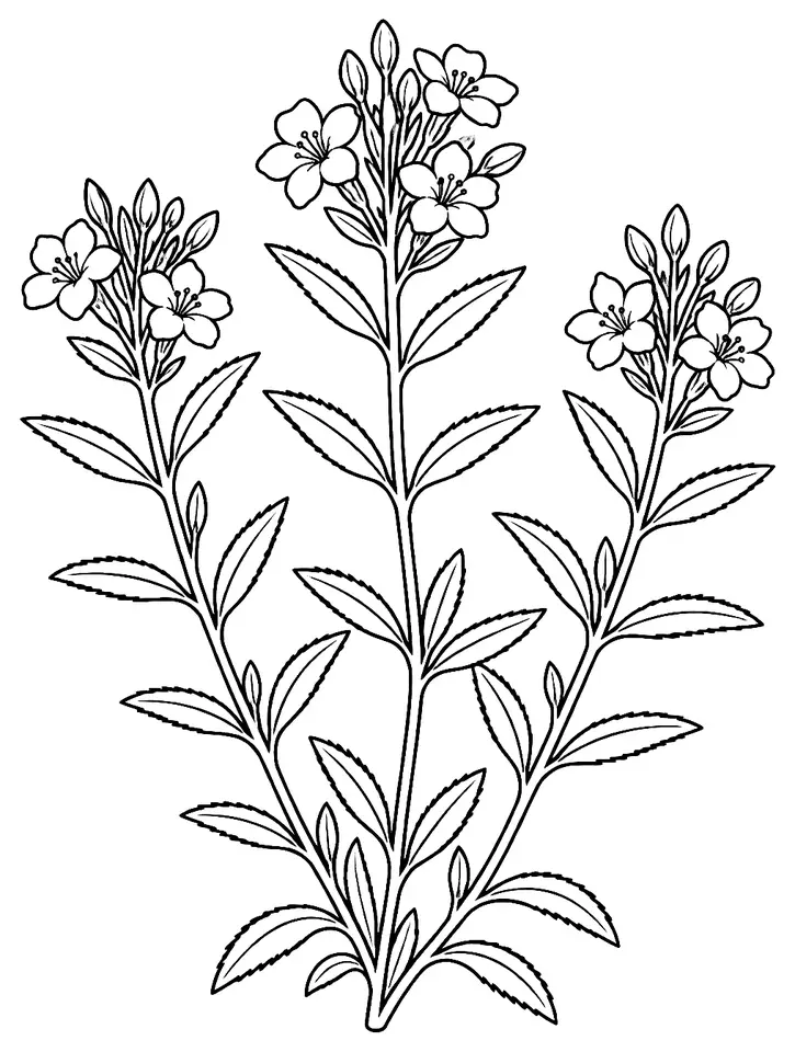 Coloriage de Sarriette des montagnes : dessin au trait noir à colorier