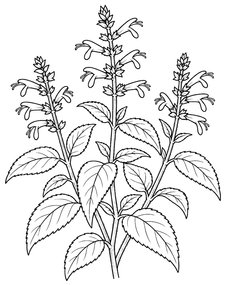 Coloriage de Sauge ananas : dessin au trait noir à colorier
