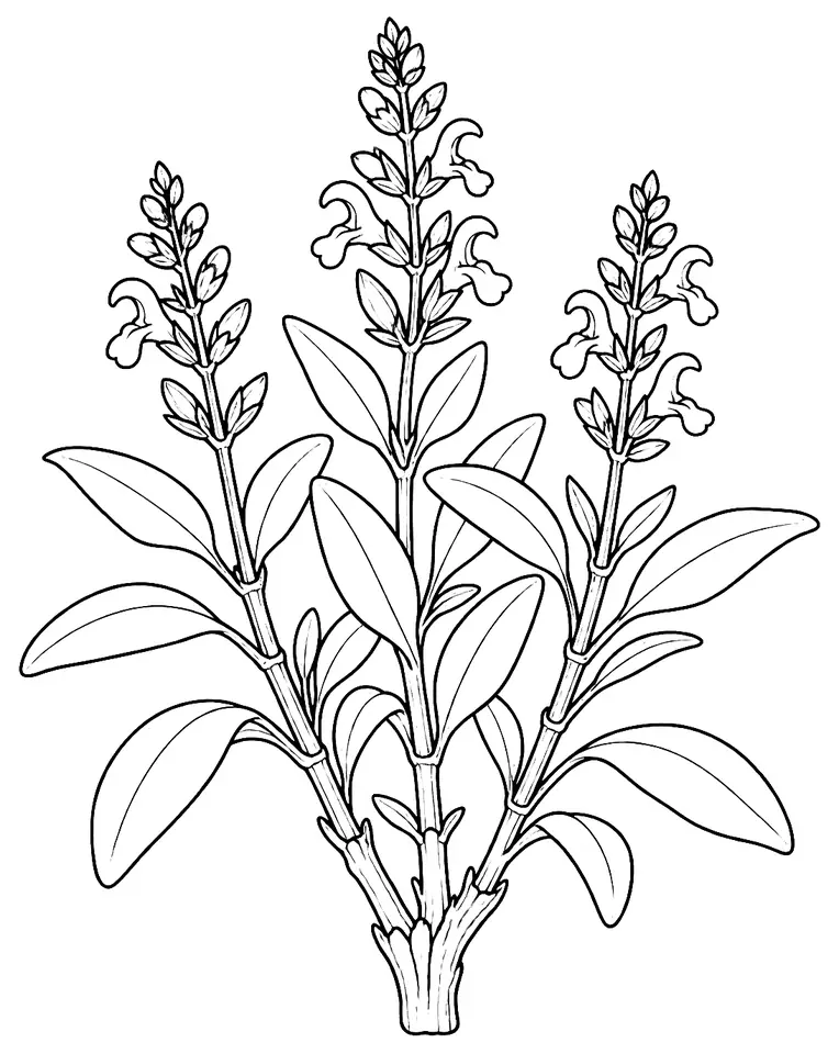 Coloriage de Sauge officinale : dessin au trait noir à colorier