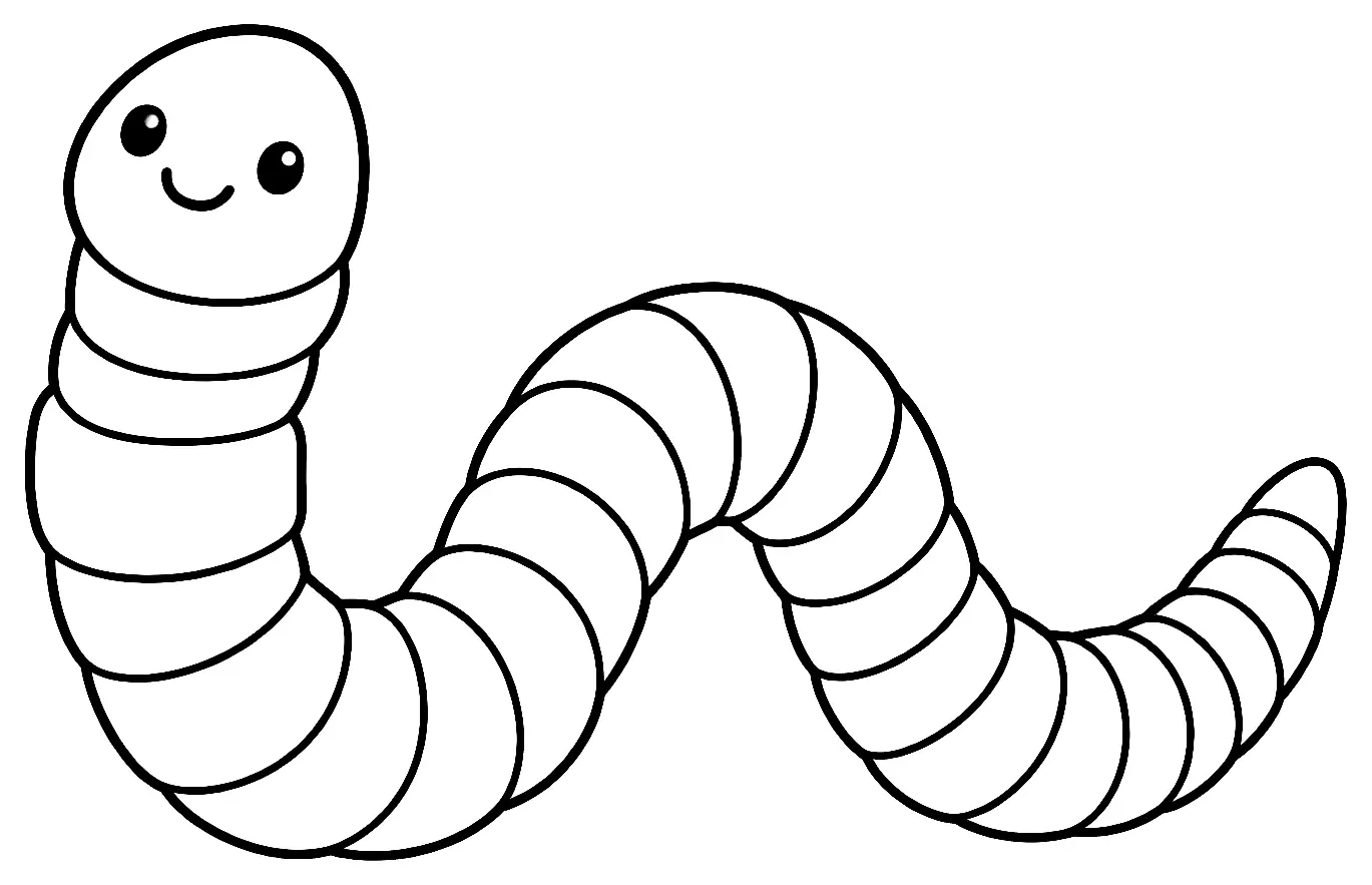 Coloriage de Ver de compost : dessin au trait noir à colorier