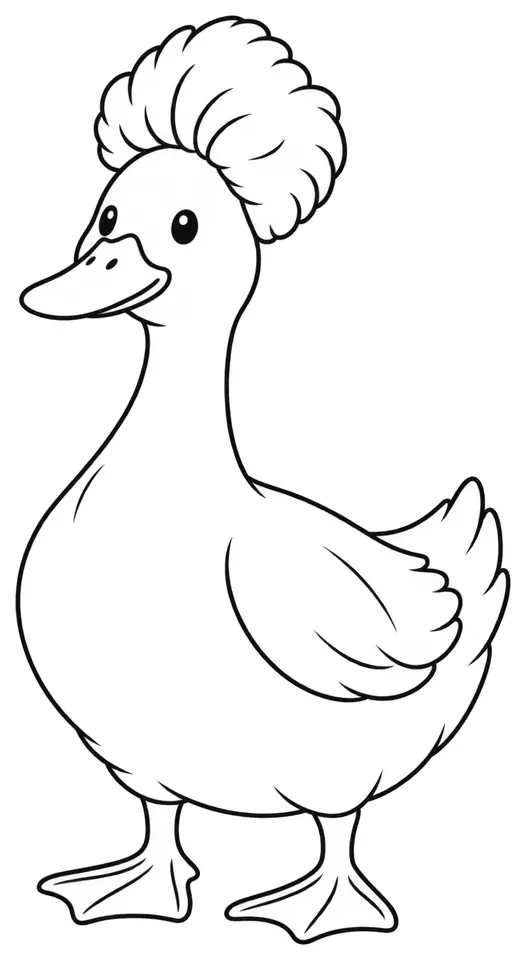 Coloriage de Canard huppé : dessin au trait noir à colorier
