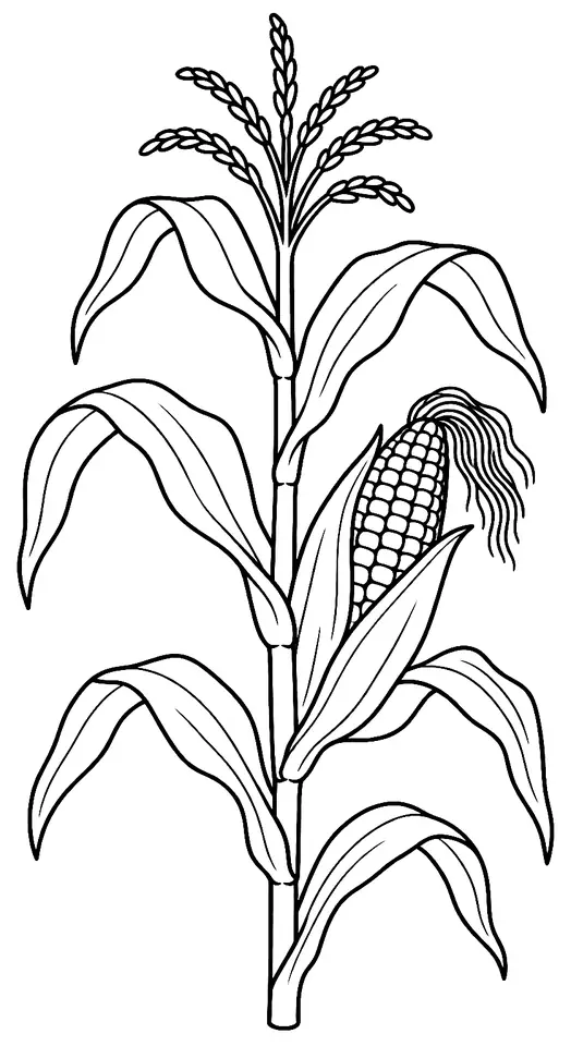 Coloriage de Maïs : dessin au trait noir à colorier