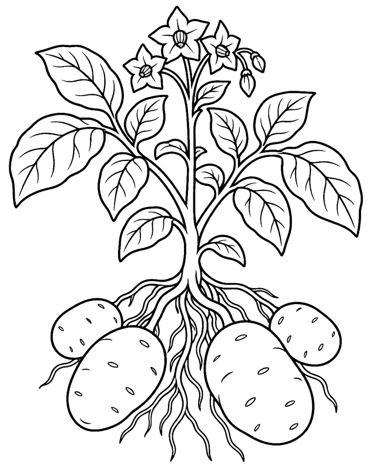 Coloriage de Pomme de terre de plein champ : dessin au trait noir à colorier