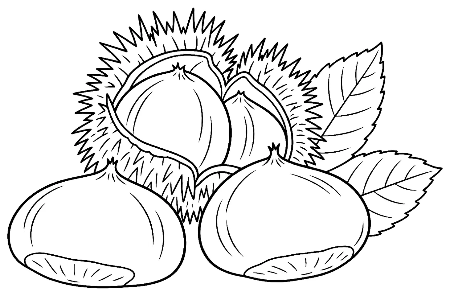 Coloriage de Bouche de Bétizac (châtaigne) : dessin au trait noir à colorier
