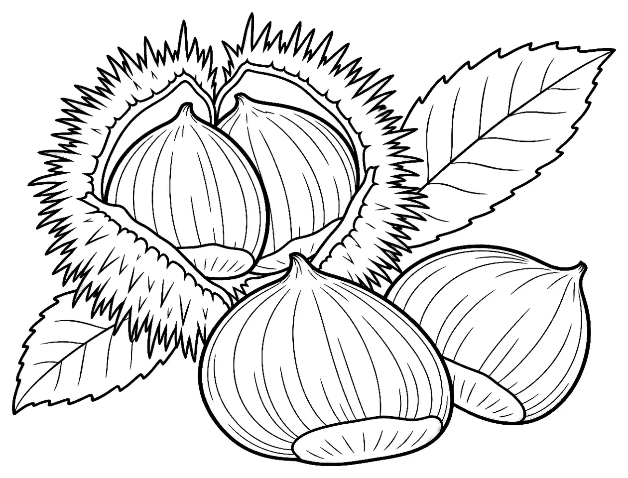 Coloriage de Marron de Goujounac (châtaigne) : dessin au trait noir à colorier