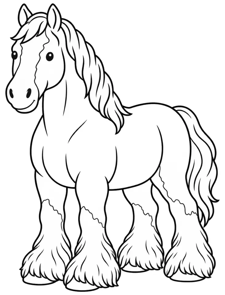 Coloriage de Clydesdale : dessin au trait noir à colorier