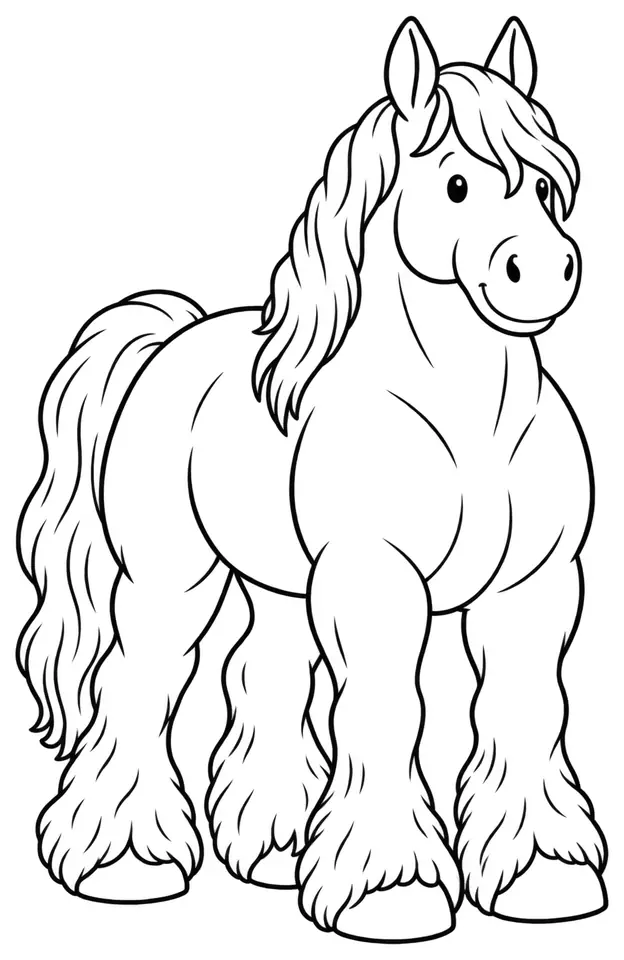 Coloriage de Jutland (cheval de trait) : dessin au trait noir à colorier