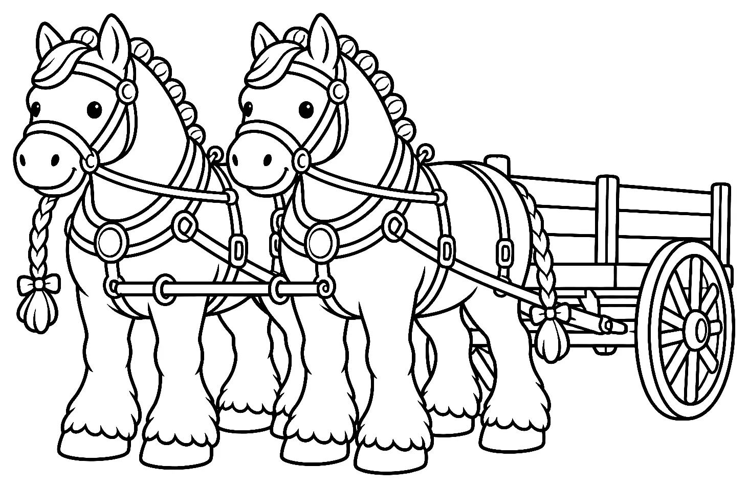 Coloriage de Parade de chevaux de trait : dessin au trait noir à colorier