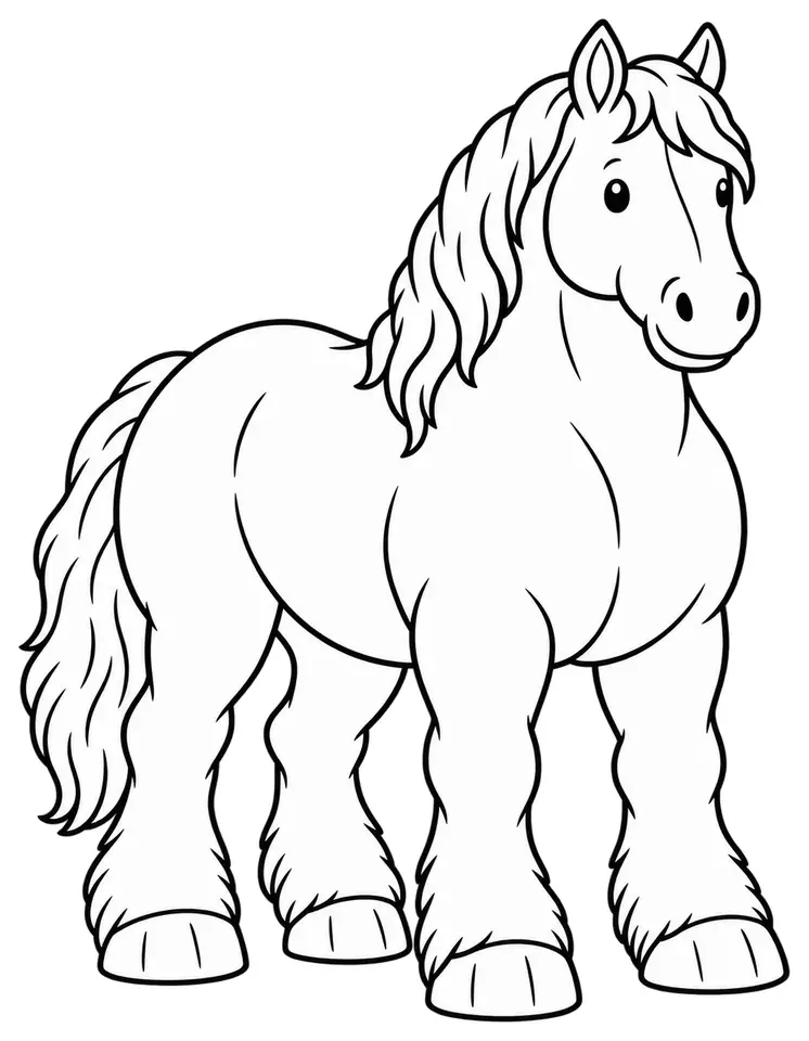 Coloriage de Percheron : dessin au trait noir à colorier