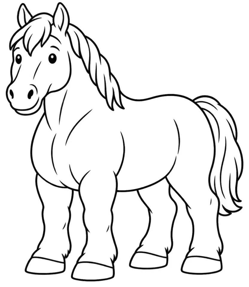 Coloriage de Suffolk Punch : dessin au trait noir à colorier