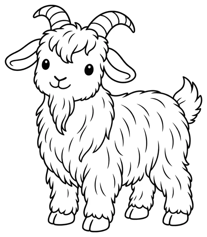 Coloriage de Chèvre cachemire : dessin au trait noir à colorier