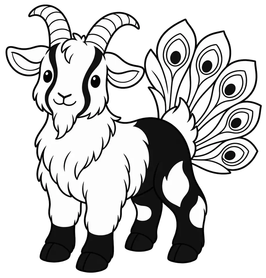 Coloriage de Chèvre paon : dessin au trait noir à colorier