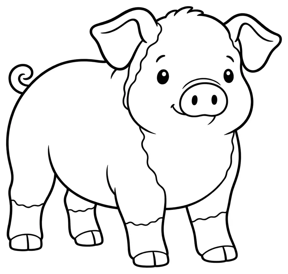Coloriage de Hereford (cochon) : dessin au trait noir à colorier