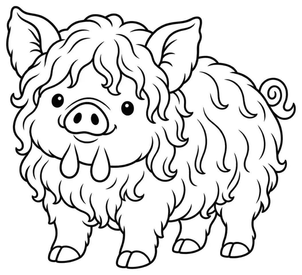 Coloriage de Kunekune : dessin au trait noir à colorier
