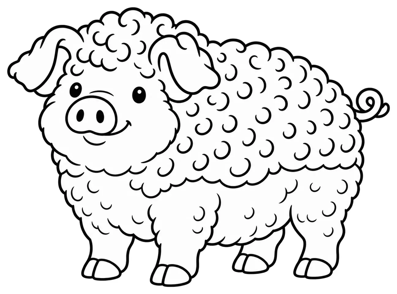 Coloriage de Porc laineux : dessin au trait noir à colorier