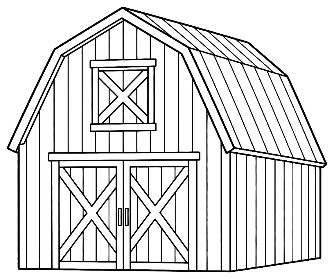 Coloriage de Grange : dessin au trait noir à colorier