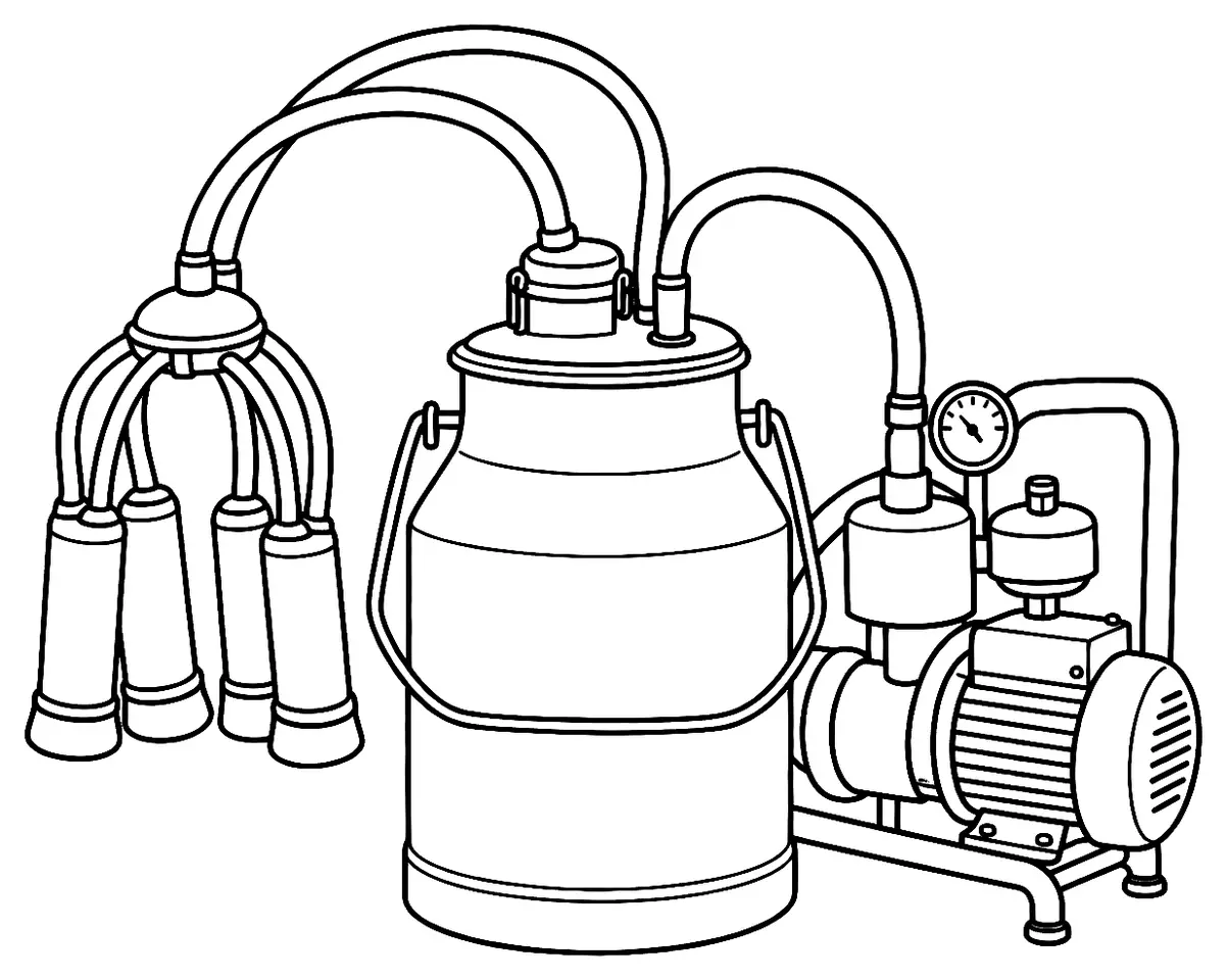 Coloriage de Machine à traire : dessin au trait noir à colorier