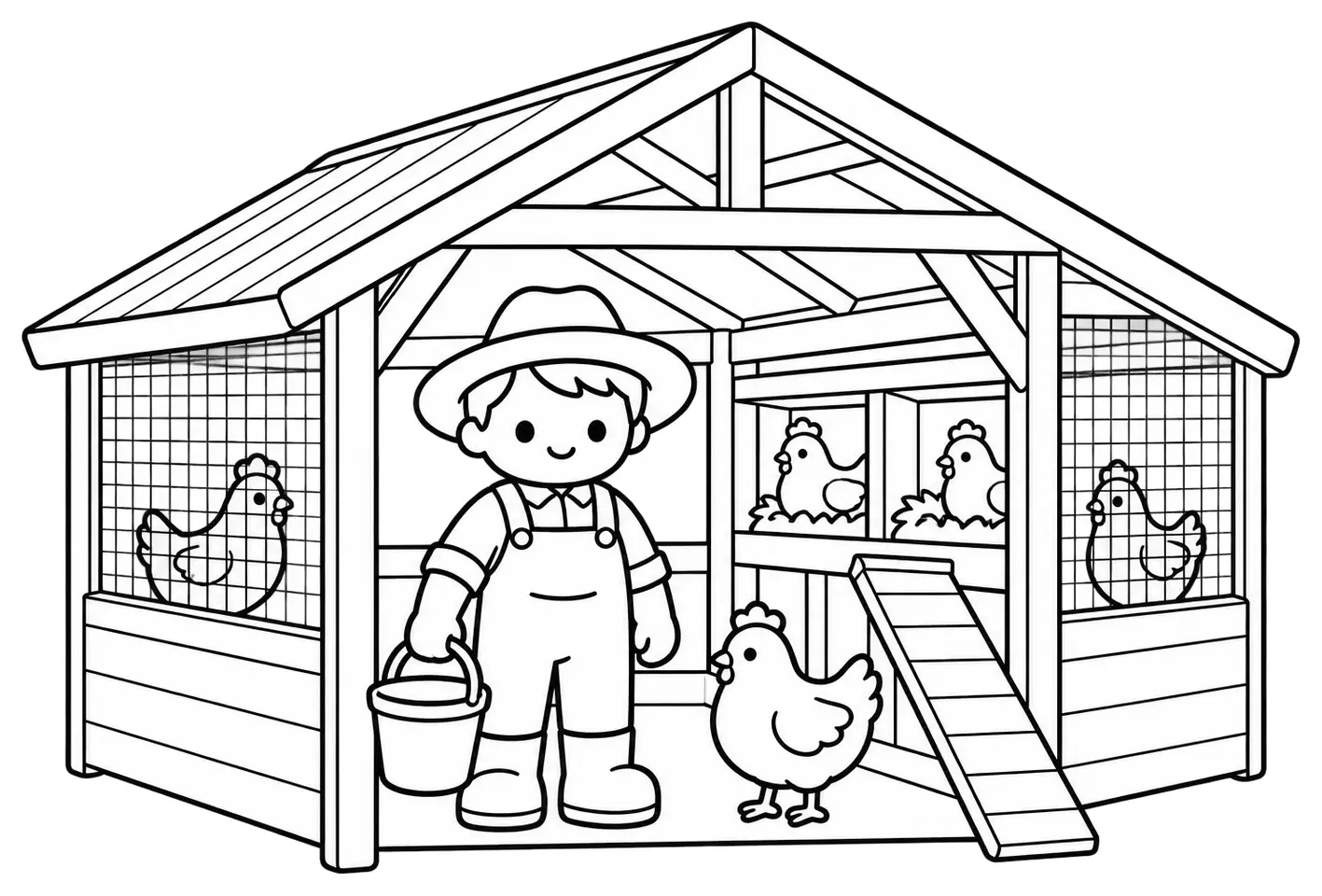 Coloriage de Aviculteur : dessin au trait noir à colorier
