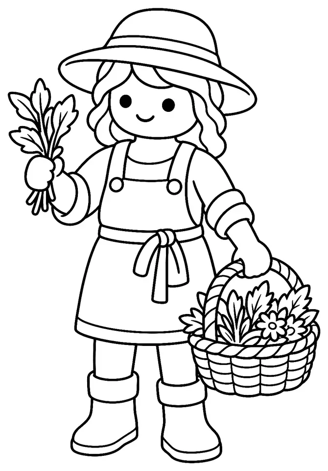 Coloriage de Cueilleur : dessin au trait noir à colorier