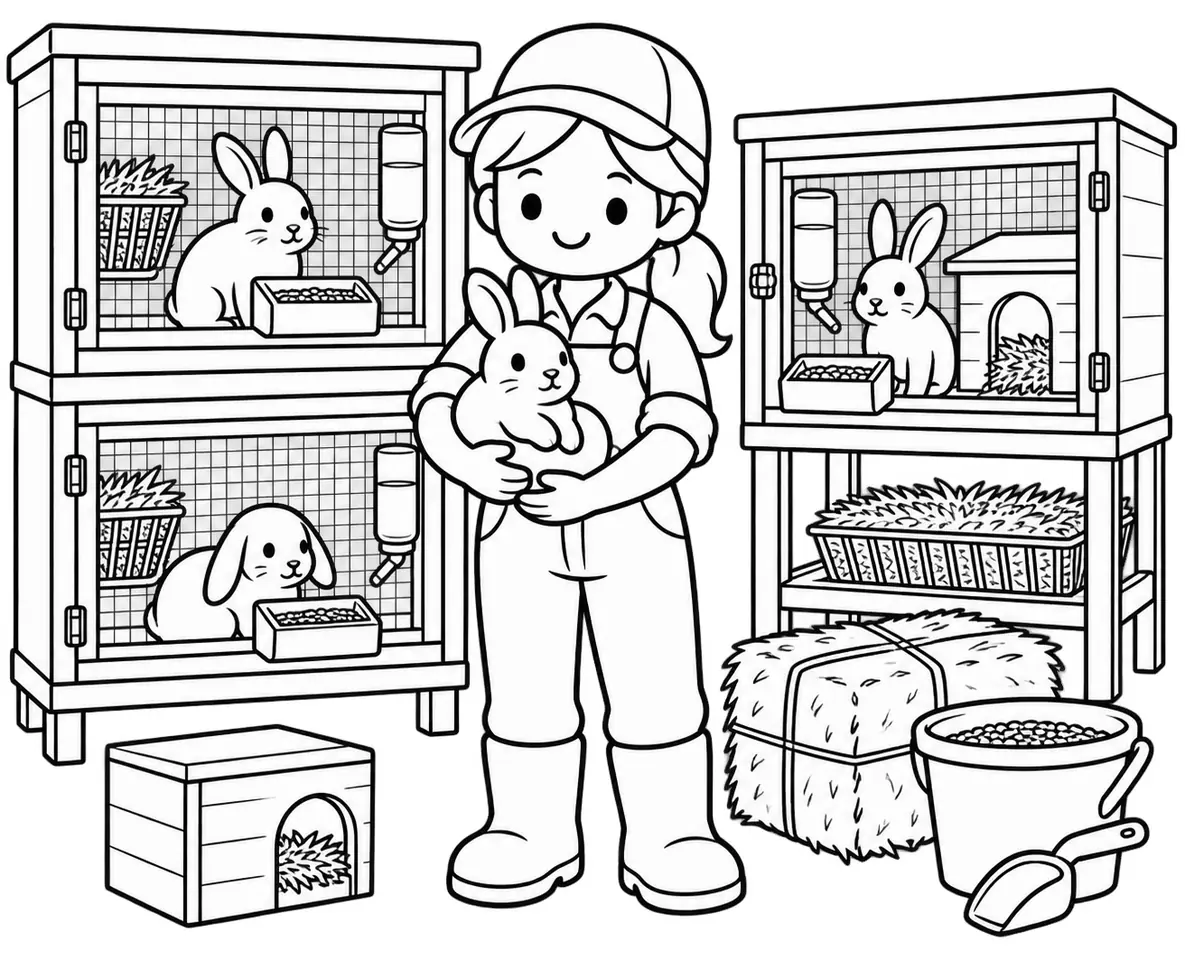 Coloriage de Cuniculteur : dessin au trait noir à colorier