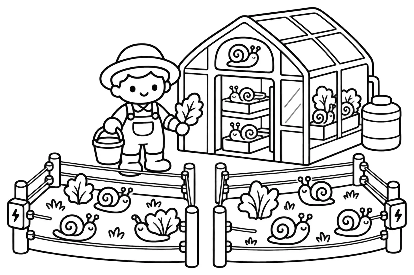 Coloriage de Héliciculteur : dessin au trait noir à colorier