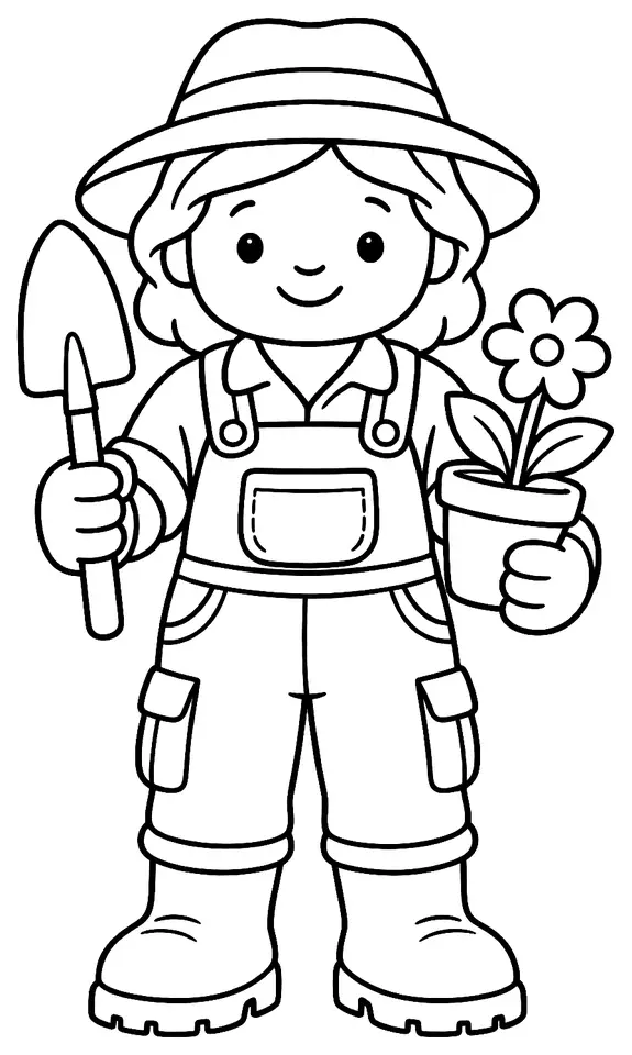 Coloriage de Jardinier : dessin au trait noir à colorier
