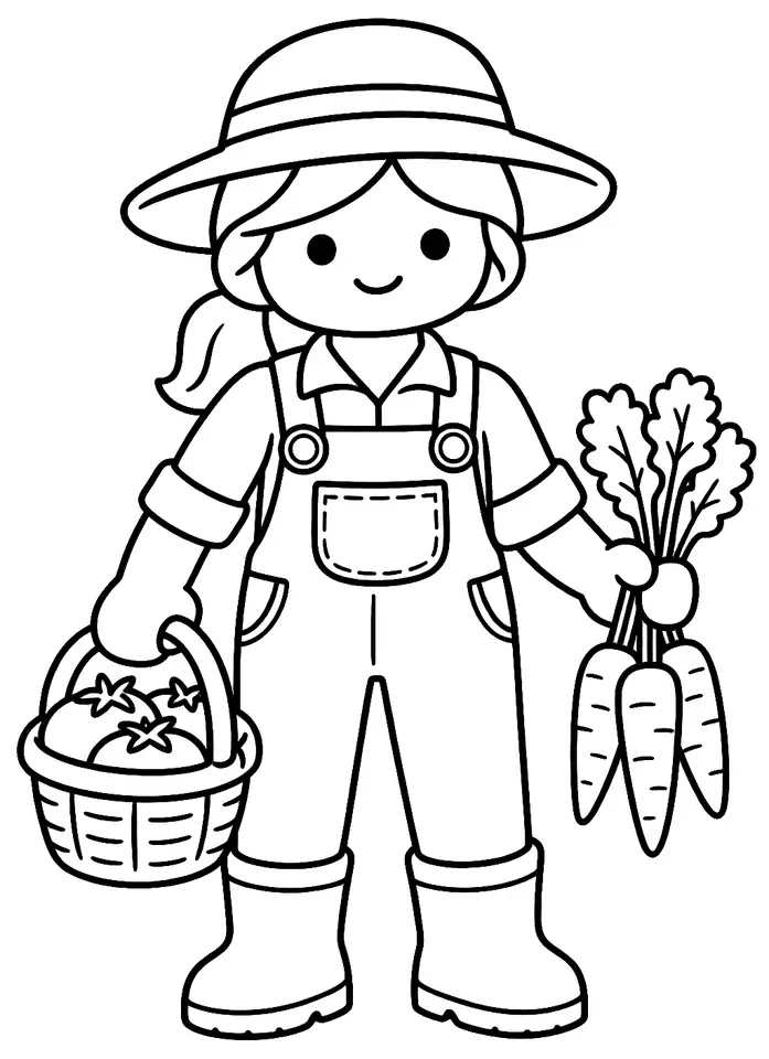 Coloriage de Saisonnier agricole : dessin au trait noir à colorier