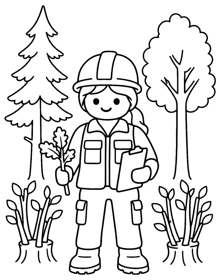 Coloriage de Sylviculteur : dessin au trait noir à colorier