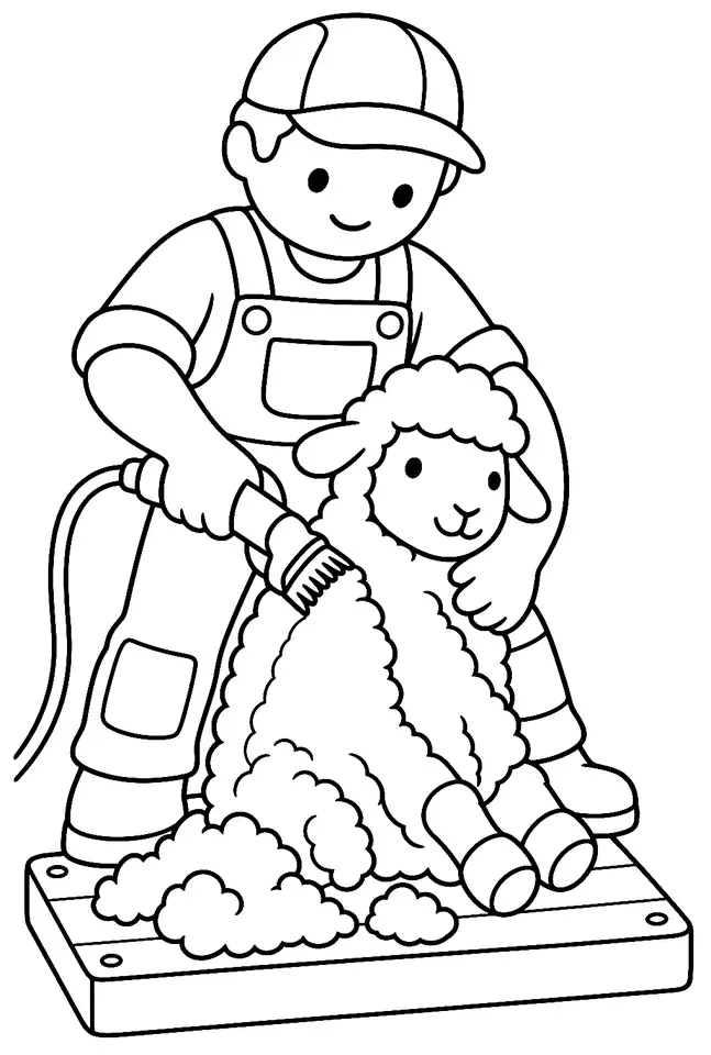 Coloriage de Tondeur de moutons : dessin au trait noir à colorier